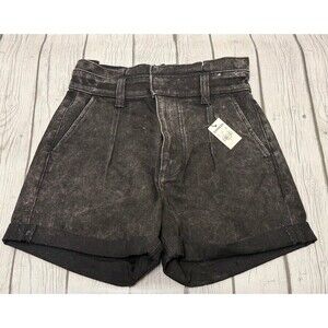 Express High Rise Pleated Denim Shorts Black Size 4 New with tags